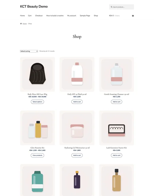 Shop page of the Beauty & Cosmetics store template