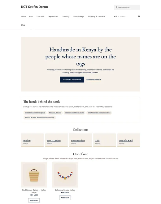 Home page of the Crafts & Artisans store template