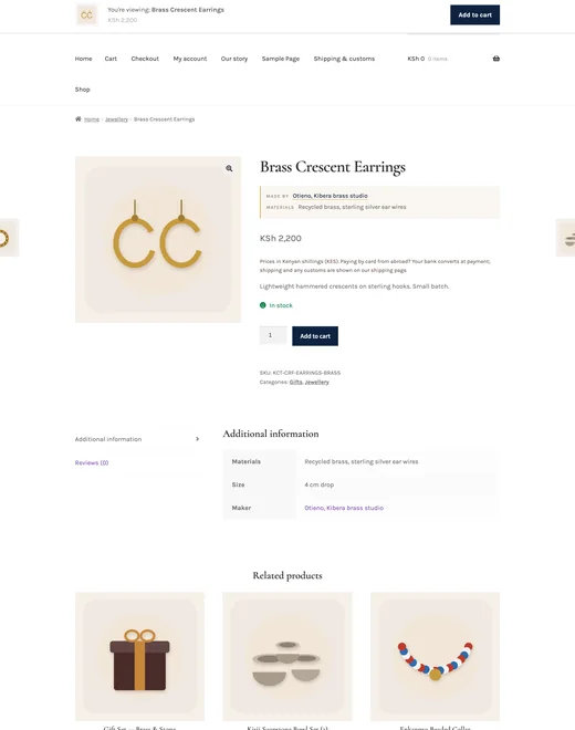Product page of the Crafts & Artisans store template