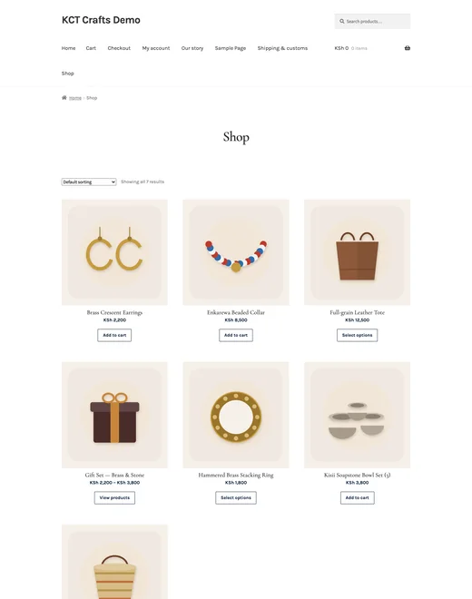 Shop page of the Crafts & Artisans store template