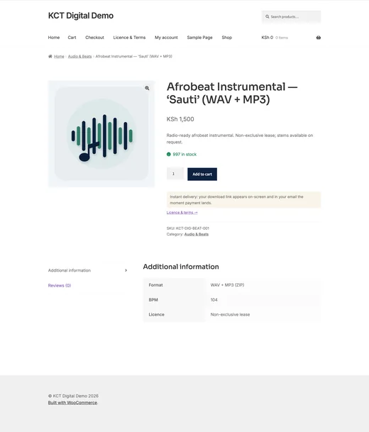 Product page of the Digital Downloads store template