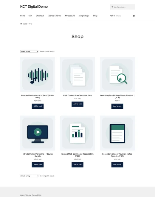 Shop page of the Digital Downloads store template