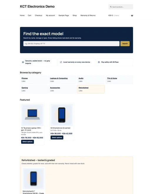 Home page of the Electronics & Phones store template