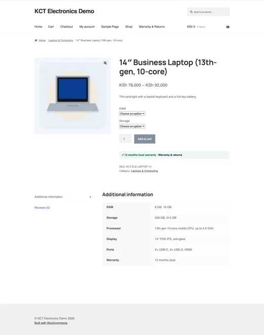 Product page of the Electronics & Phones store template