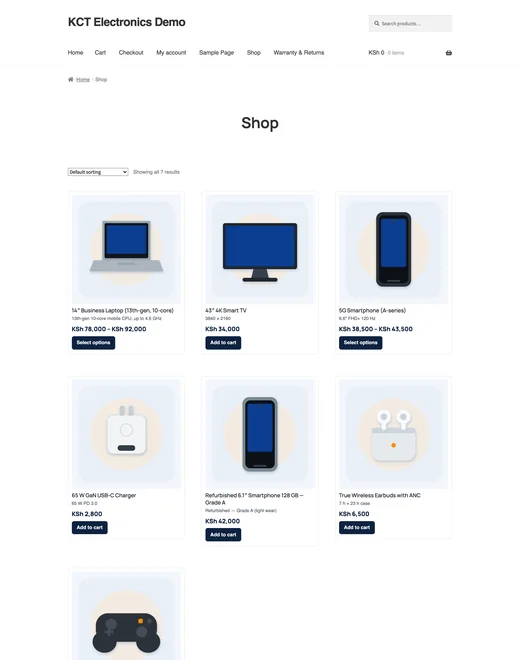 Shop page of the Electronics & Phones store template