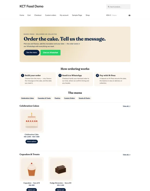 Home page of the Food & Bakery store template