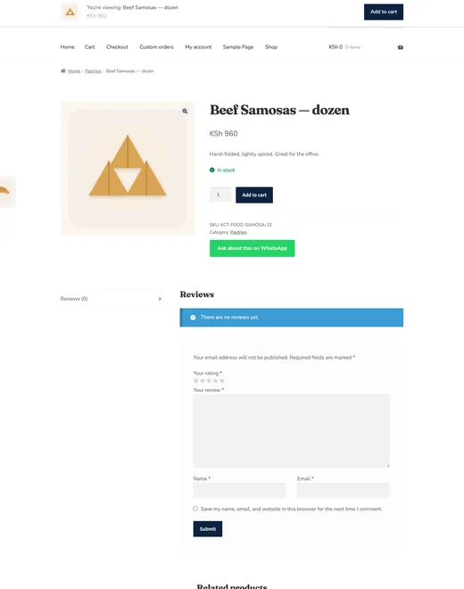 Product page of the Food & Bakery store template