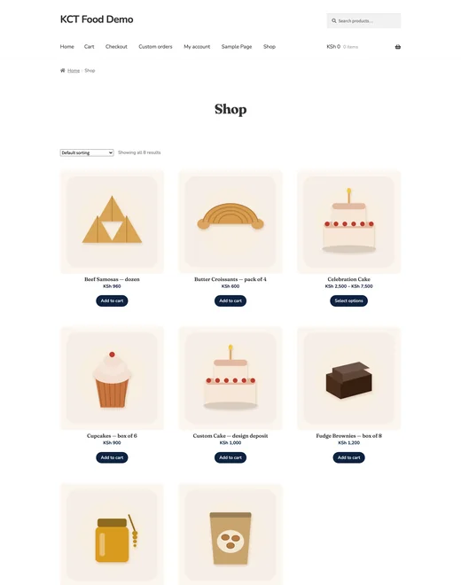 Shop page of the Food & Bakery store template