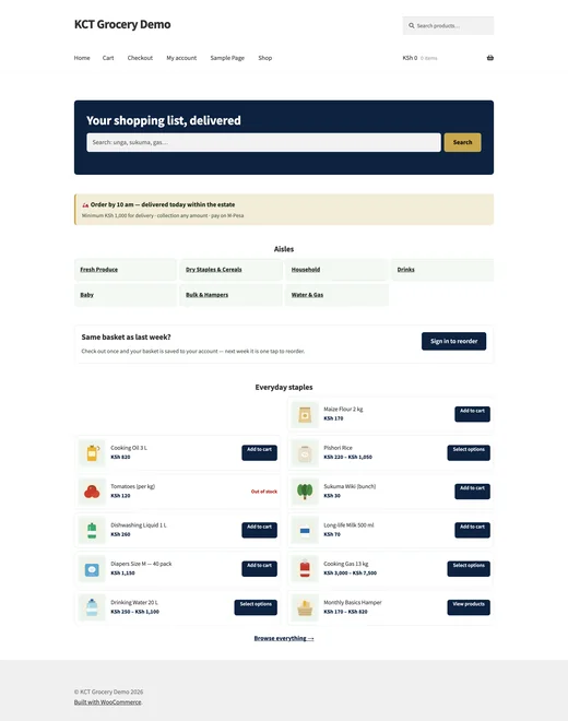 Home page of the Grocery & Minimart store template