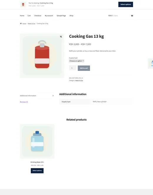 Product page of the Grocery & Minimart store template
