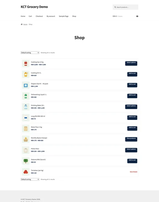 Shop page of the Grocery & Minimart store template
