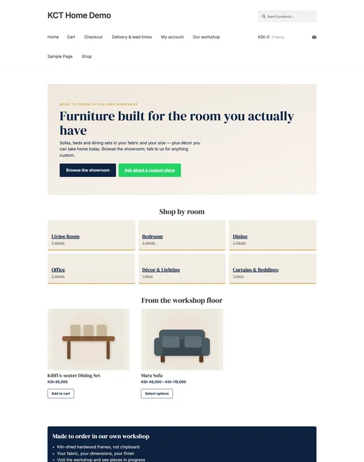 Home page of the Home & Furniture store template