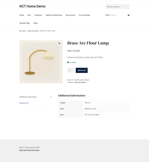 Product page of the Home & Furniture store template