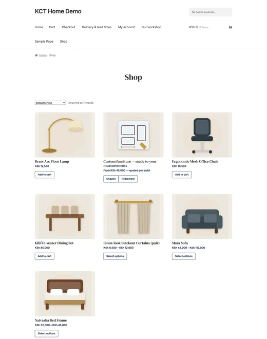 Shop page of the Home & Furniture store template