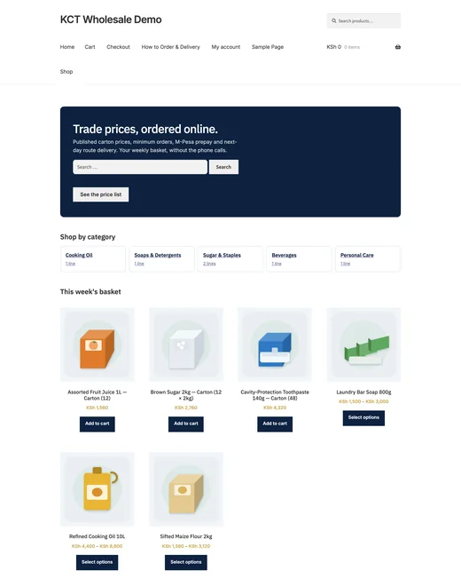 Home page of the Wholesale / B2B store template