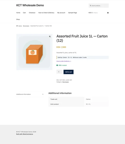 Product page of the Wholesale / B2B store template
