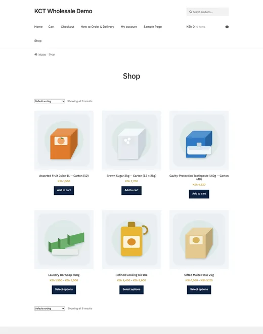 Shop page of the Wholesale / B2B store template